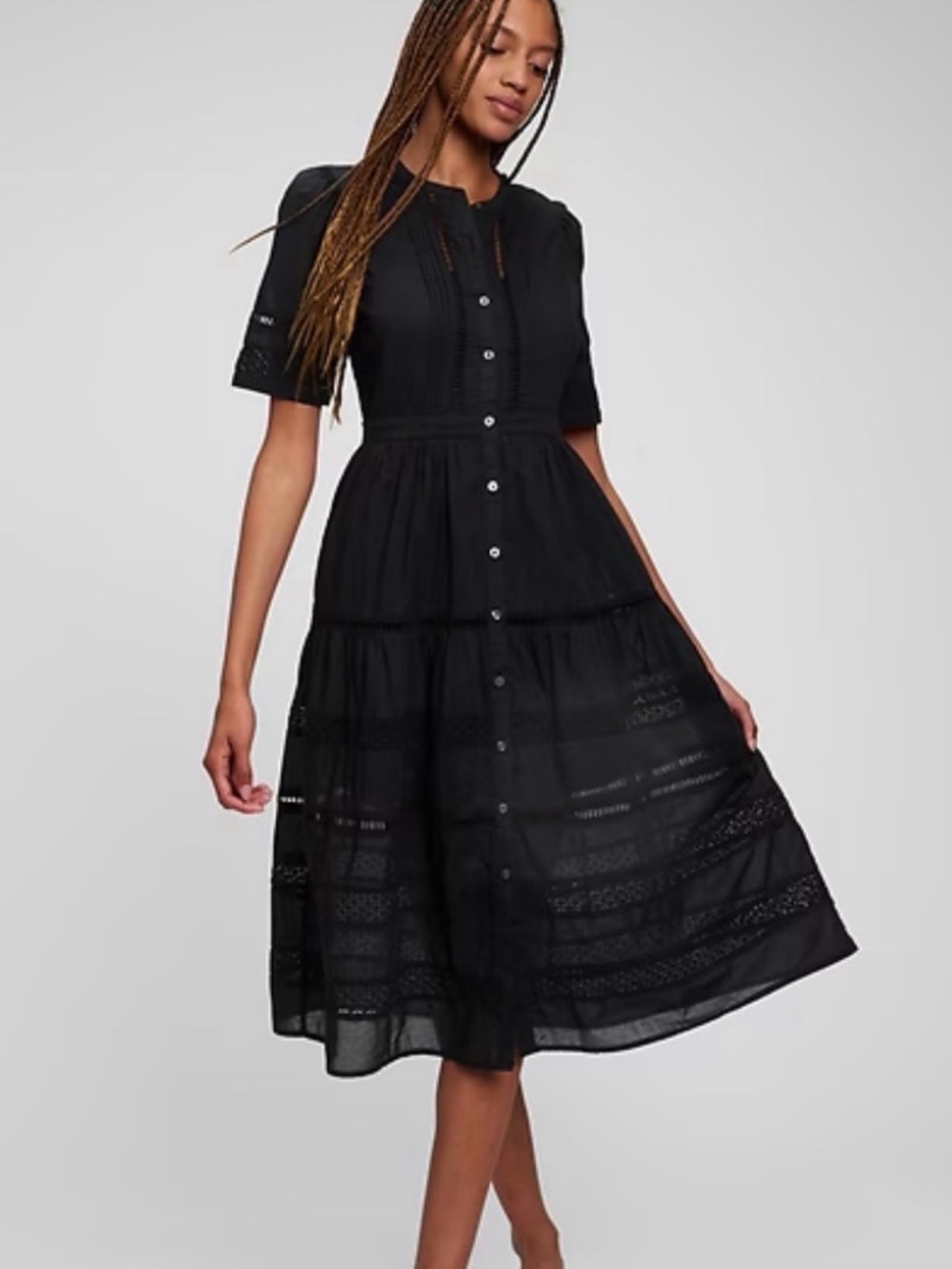 Gap Lace Trim Midi Dress Off White Tiered Cotton XS